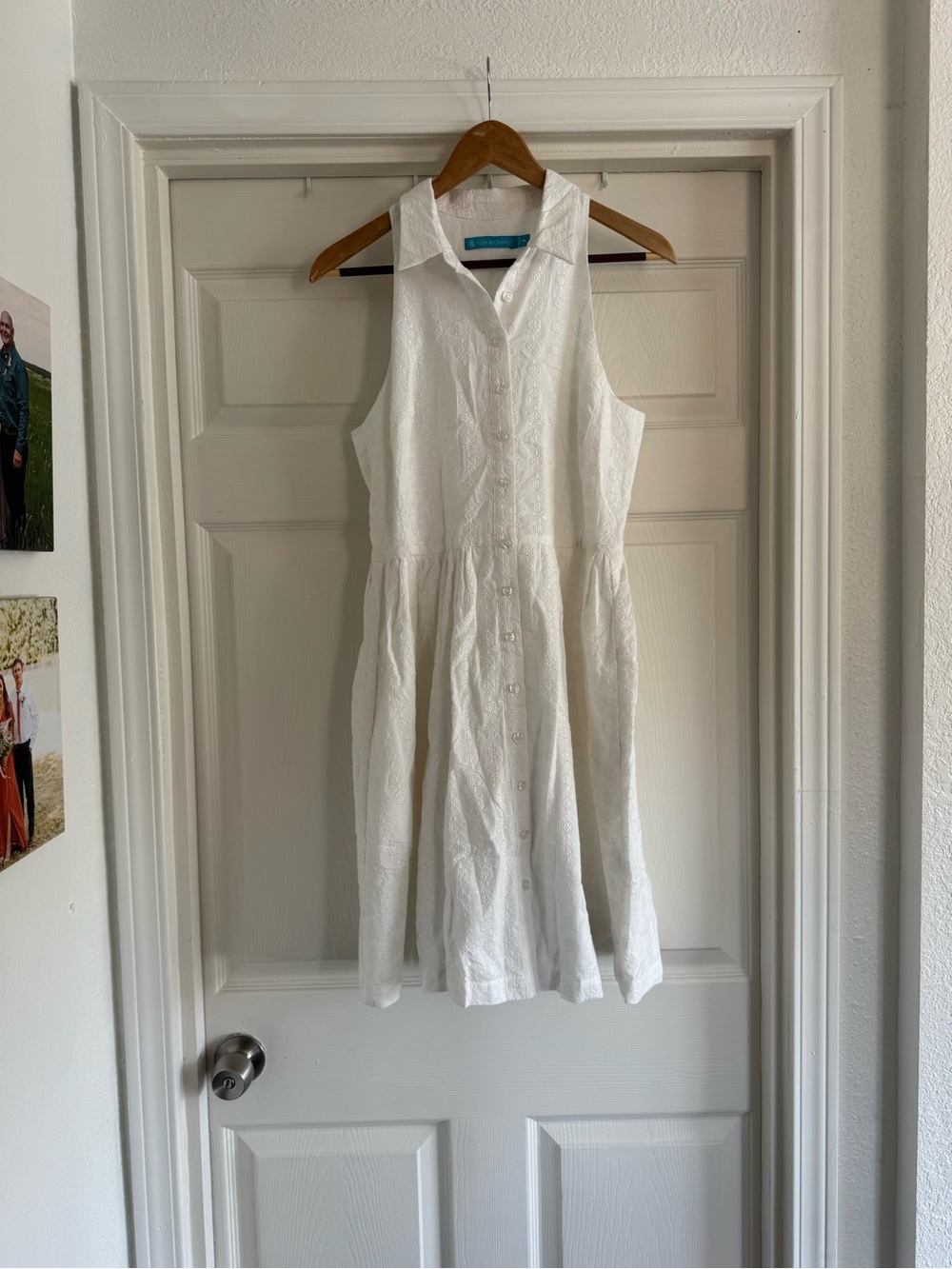 Tori Richard White Sleeveless Button-Down Eyelet Dress